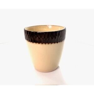 Crate Barrel Scavo Stoneware Mugs Set of 8 Tan Brown Textured Rim Retired